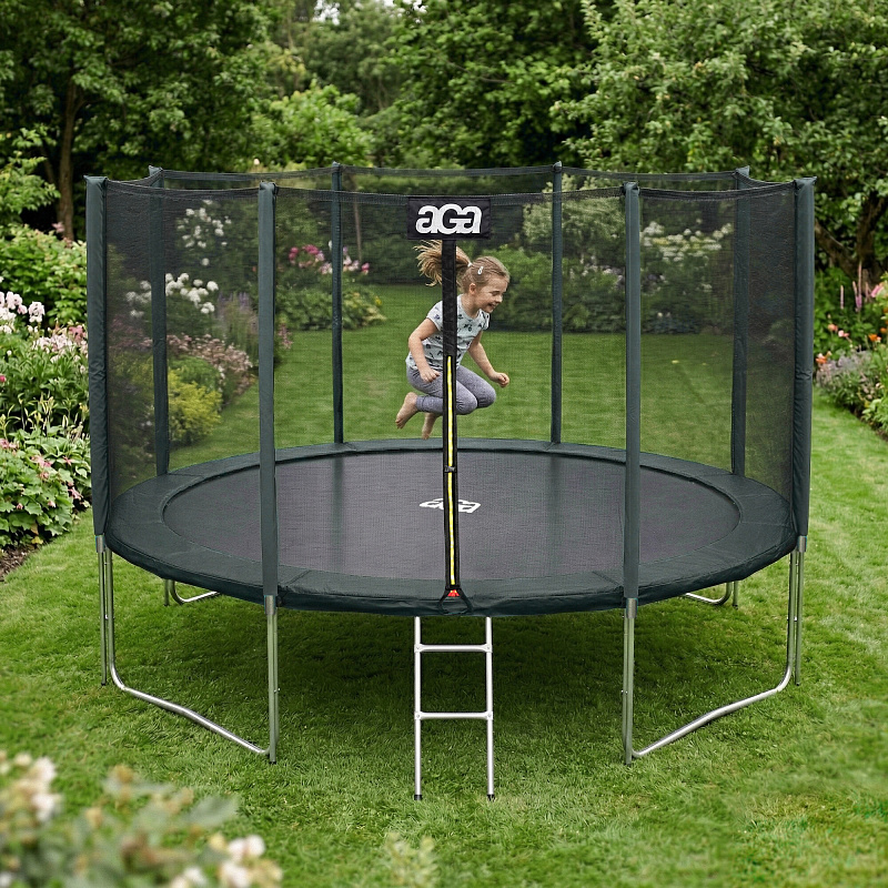 Aga SPORT PRO Trampolína 366 cm Tmavozelená + ochranná sieť + rebrík - II. AKOSŤ