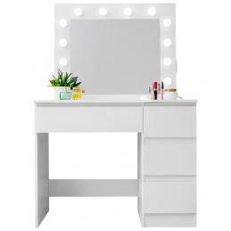 Aga Toaletný stolík so zrkadlom, osvetlením a el.zástrčkou Lesklý biely