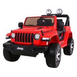 Jeep Wrangler Rubicon batéria pre deti Červená + diaľkové ovládanie + rádio MP3 LED + kolesá EVA
