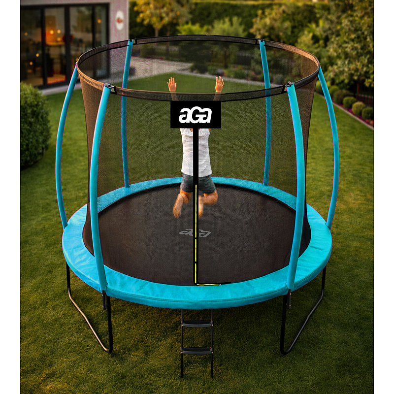 Aga SPORT EXCLUSIVE Trampolína 250 cm Svetlomodrá + ochranná sieť + rebrík - II. AKOSŤ
