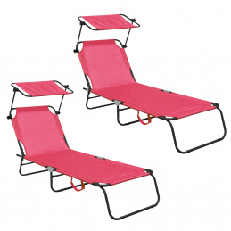 Aga 2x Záhradné polohovacie lehátko so strieškou Ružové Aga 2x Záhradné polohovacie lehátko so strieškou Ružové