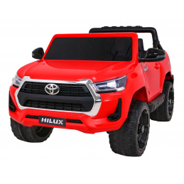 Toyota Hilux batéria pre deti Červená + pohon 4x4 + diaľkové ovládanie + 2 nosiče batožiny + rádio MP3 + LED dióda
