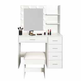 Aga Toaletný stolík so zrkadlom a osvetlením + taburet Biely