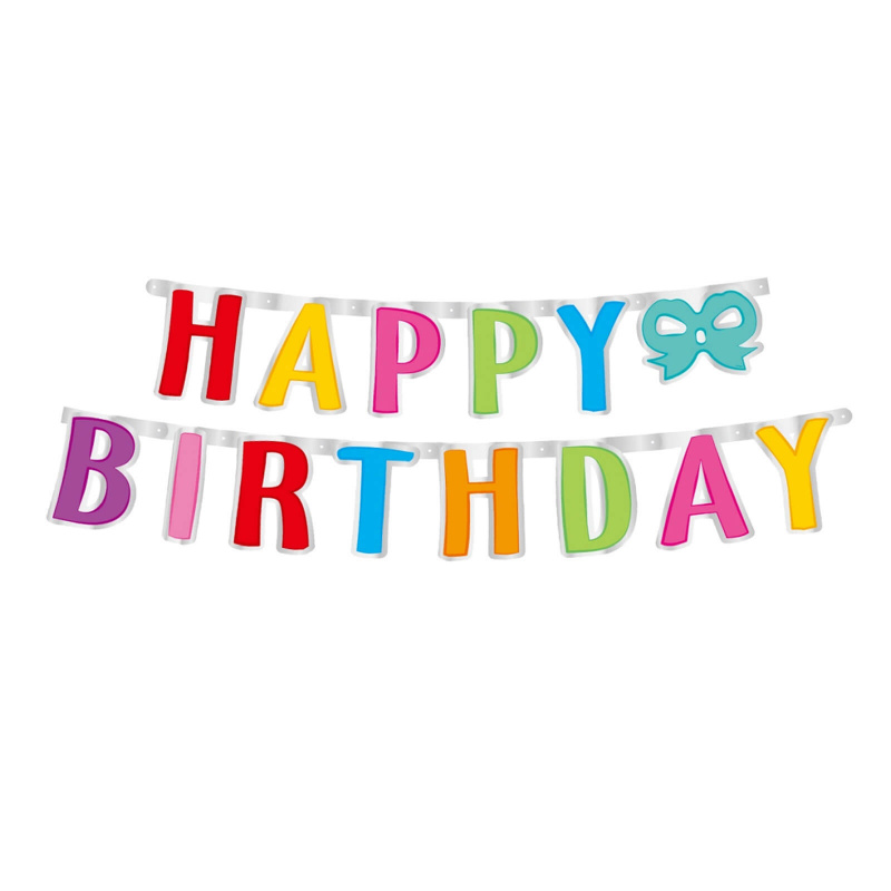 Aga4Kids Banner s nápisom Happy Birthday s mašľou 160 cm