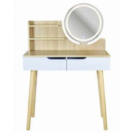 Kozmetický toaletný stolík s LED zrkadlom - SCANDI svetlý buk