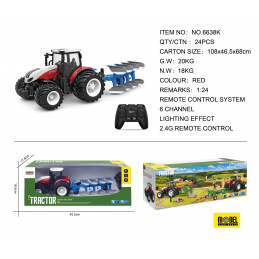 Červený R/C traktor s pluhom 1:24