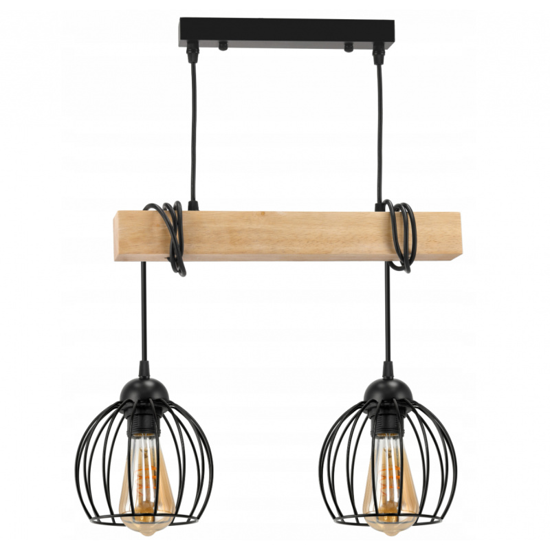 Závesné stropné svietidlo LED drevený trám 2xE27 Luster Wire ball