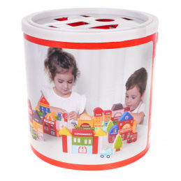 Drevené kocky mesta pre deti 3+ Podložka na podlahu + triedička tvarov + kocky 115 el.