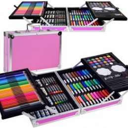 Výtvarná sada na maľovanie v kufríku 145 dielov AP0005 Ružová