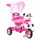 detský trojkolový bicykel Panda Pink + zvuky + strieška + zábrana + opierka nôh + rukoväť + lyžiny + úložný priestor