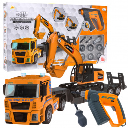 Otočné stavebné vozidlá pre deti 3+ Nákladné auto + bager + vŕtačka/skrutkovač 185 el.
