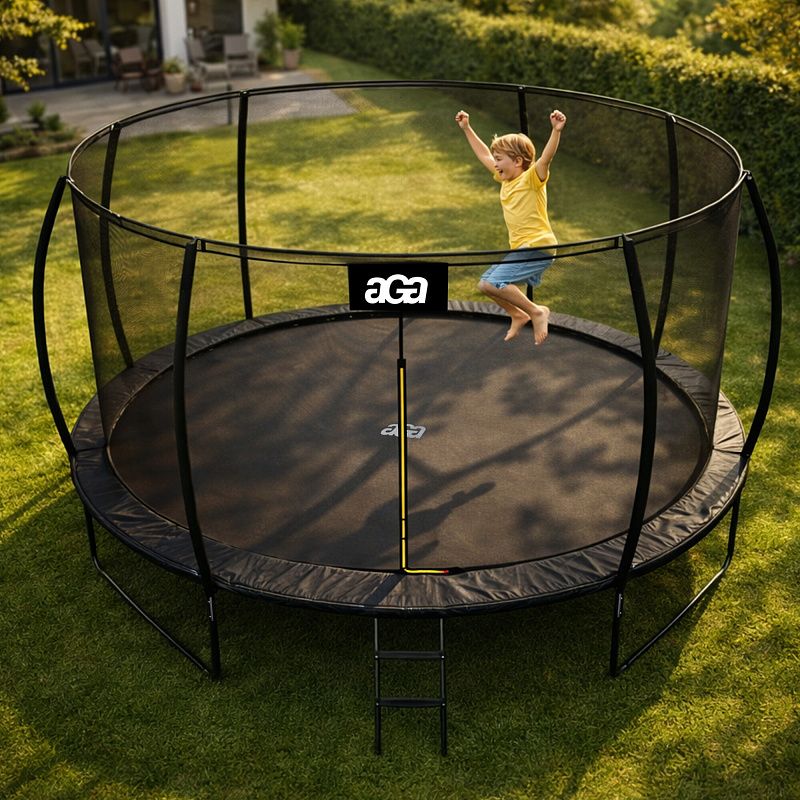 Aga SPORT EXCLUSIVE Trampolína 366 cm Čierna + ochranná sieť + rebrík - II. AKOSŤ