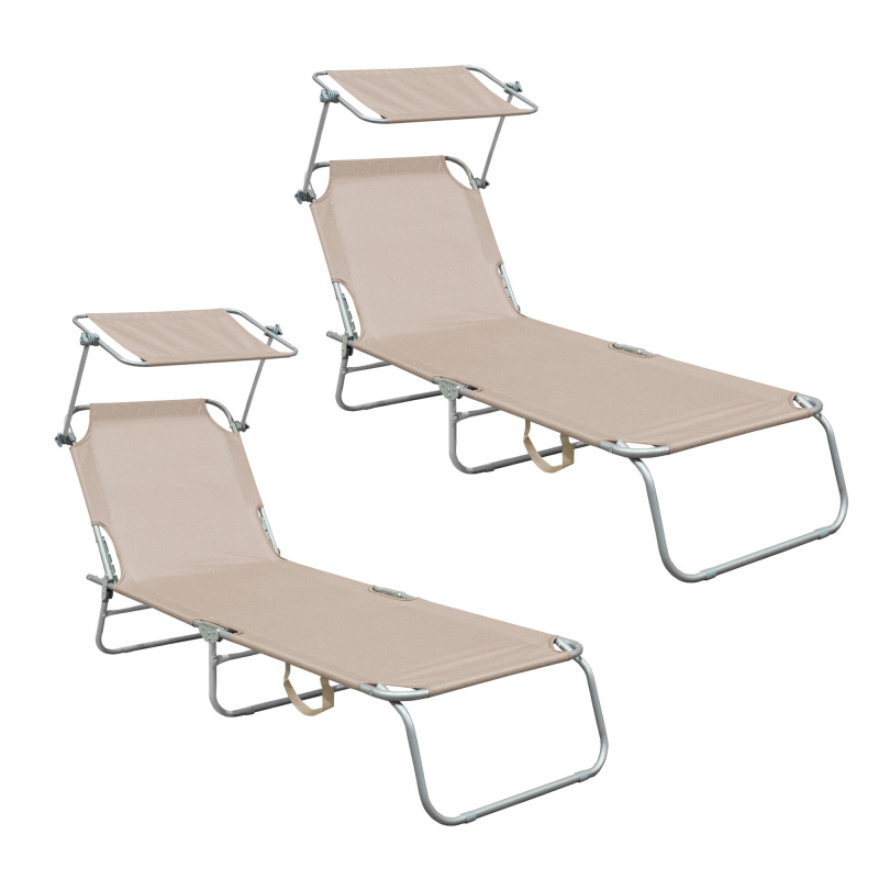 Aga 2x Záhradné polohovacie lehátko so strieškou Béžové