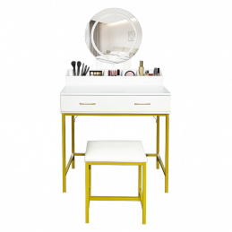 Aga Toaletný stolík so zrkadlom a osvetlením + taburet Biely