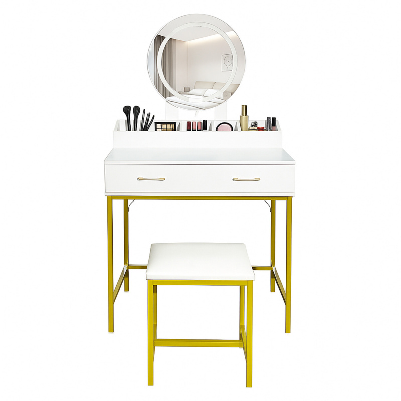 Aga Toaletný stolík so zrkadlom a osvetlením + taburet Biely