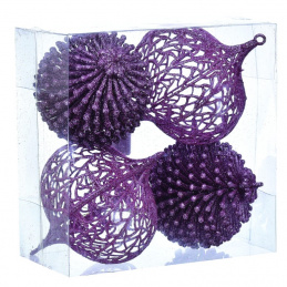 Štyri banky sada fialové trblietavé na vianočný stromček