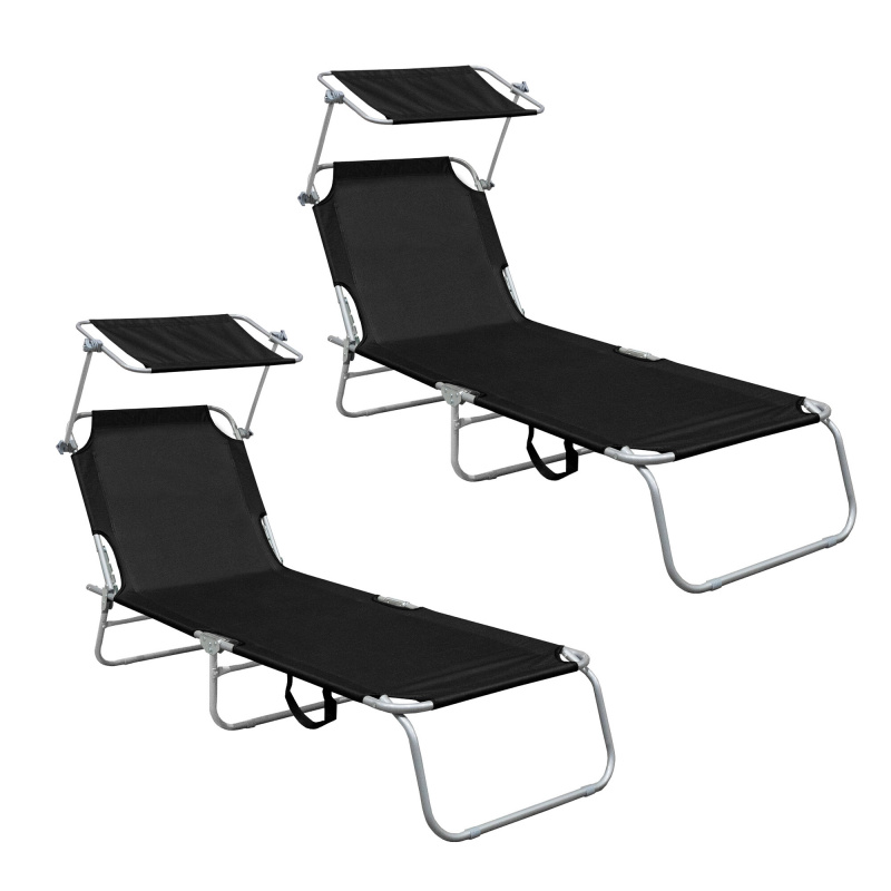 Aga 2x Záhradné polohovacie lehátko so strieškou Čierne
