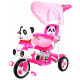 detský trojkolový bicykel Panda Pink + zvuky + strieška + zábrana + opierka nôh + rukoväť + lyžiny + úložný priestor