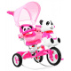 detský trojkolový bicykel Panda Pink + zvuky + strieška + zábrana + opierka nôh + rukoväť + lyžiny + úložný priestor