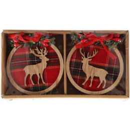 Drevené závesné dekorácie na vianočný stromček s motívom sobov