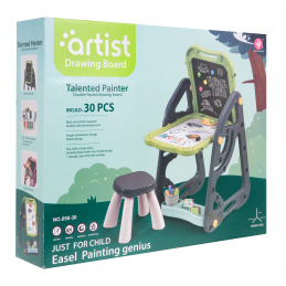 Multifunkčná detská tabuľa 3+ Magnetická tabuľa + kriedová tabuľa + stolička + písacie potreby