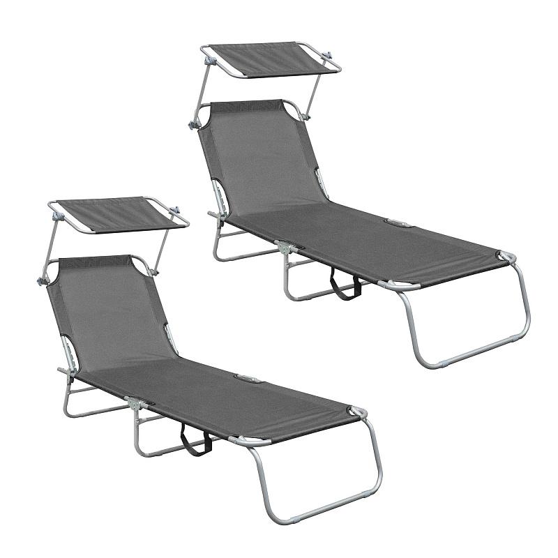 Aga 2x Záhradné polohovacie lehátko so strieškou Sivé