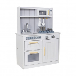 Aga4Kids Detská drevená kuchynka Grannie s mikrovlnnou rúrou, drezom a špajzou Bielo-sivá Aga4Kids Detská drevená kuchynka Grannie s mikrovlnnou rúrou, drezom a špajzou Bielo-sivá