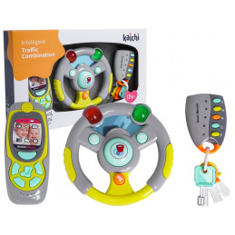 Interaktívna sada pre vodiča pre deti 3+ Volant + diaľkové ovládanie s kľúčmi + telefón + zvuky Svetlá