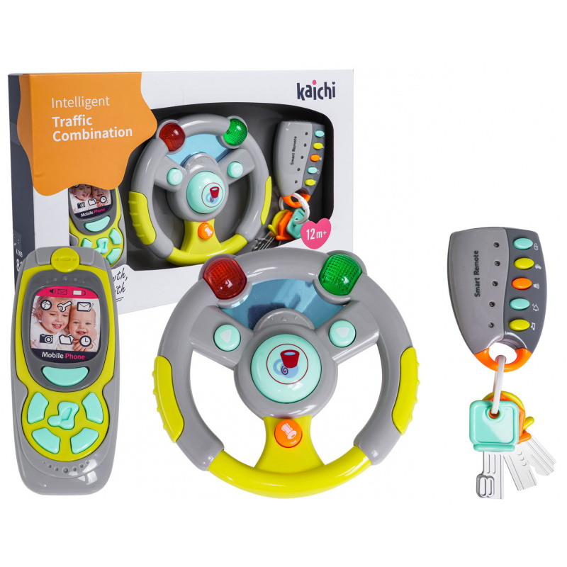 Interaktívna sada pre vodiča pre deti 3+ Volant + diaľkové ovládanie s kľúčmi + telefón + zvuky Svetlá