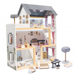 Aga MDF Domček pre bábiky s nábytkom 78cm LED Čierny