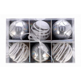 Sada šiestich strieborných vianočných ozdôb 3 vzory na stromček