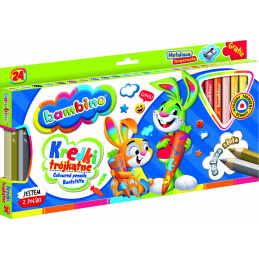 Bambino Trojuholníkové ceruzky v drevenom rámčeku 24 farieb + ostrička