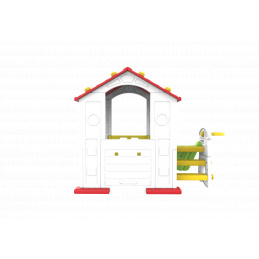 Detský záhradný domček 3 v 1 Červená strecha + šmykľavka + basketbalový kôš