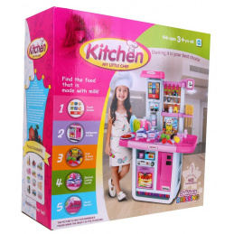 Obrovská ružová kuchynka pre deti 3+ Interaktívne horáky + Vodovodný kohútik + Audio panel + Príslušenstvo