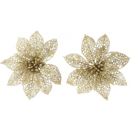 Zlaté trblietavé kvety na klipse na vianočný stromček