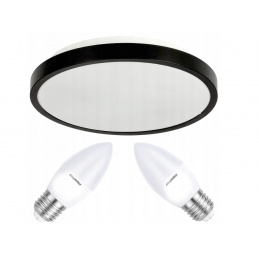 LED stropné svietidlo 2xE27 IP20 LARI-R BLACK + 2x E27 10W teplá biela sviečka
