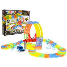Fluorescenčná závodná dráha pre deti 3+ Flexibilné diely 157 el. + Auto s LED + 360 slučka