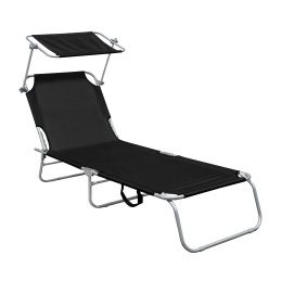 Aga Záhradné polohovacie lehátko so strieškou Čierne Aga Záhradné polohovacie lehátko so strieškou Čierne