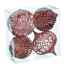 Štyri vianočné gule sada ružové trblietavé na stromček