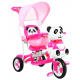 detský trojkolový bicykel Panda Pink + zvuky + strieška + zábrana + opierka nôh + rukoväť + lyžiny + úložný priestor