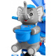 detský trojkolový bicykel Elephant Blue + zvuky + strieška + zábrana + opierka nôh + rukoväť + lyžiny + úložný priestor