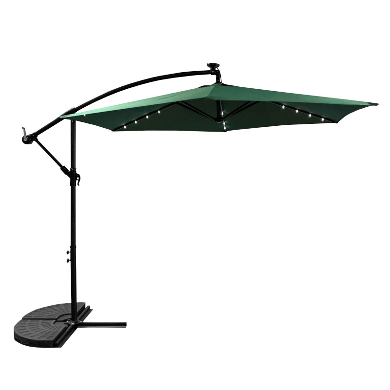 Aga Záhradný slnečník 300 cm Tmavozelený s LED osvetlením