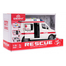 Detská interaktívna sanitka 3+ Model 1:16 + zvuky Svetlá + pohyblivé časti + gumové pneumatiky