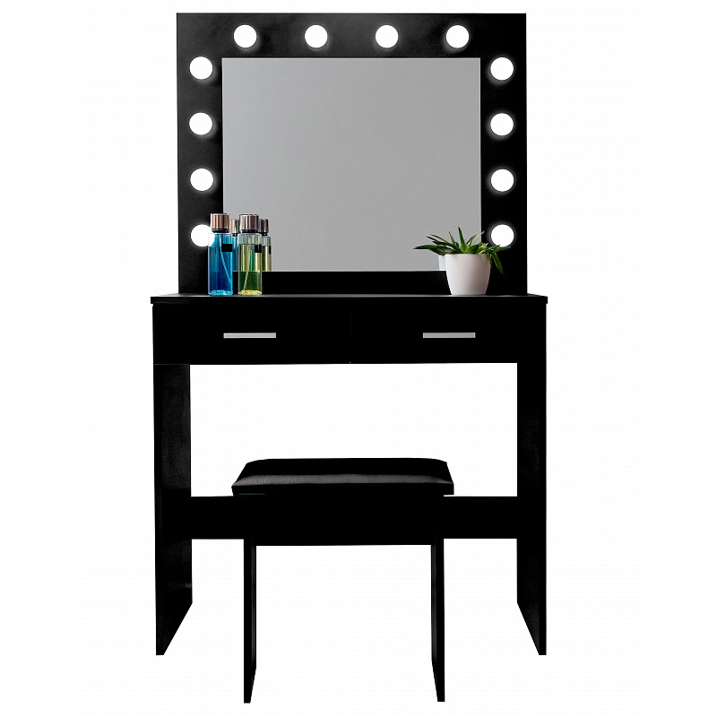 Aga Toaletný stolík so zrkadlom a osvetlením + taburet Matný Čierny - II. AKOSŤ