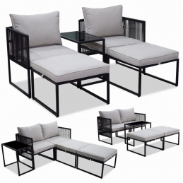 Záhradný set na oceľovom ráme 2 kreslá, stolík, 2 stoličky a vankúše