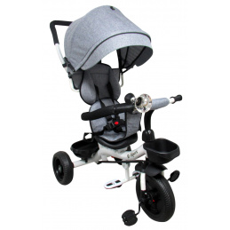 R-Sport Detská trojkolka s vodiacou tyčou bez brzdy T4, 360° otočné kolesá Šedá