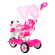 detský trojkolový bicykel Panda Pink + zvuky + strieška + zábrana + opierka nôh + rukoväť + lyžiny + úložný priestor