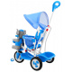 detský trojkolový bicykel Elephant Blue + zvuky + strieška + zábrana + opierka nôh + rukoväť + lyžiny + úložný priestor