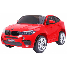 BMW X6M XXL pre 2 deti Červená + Diaľkové ovládanie + Eco koža + Bezpečnostné pásy + Pomalý rozjazd + MP3 USB + LED