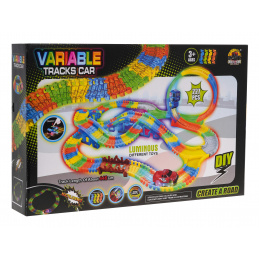 Fluorescenčná závodná dráha 446 cm pre deti 3+ Slučka + autíčko s LED diódami + príslušenstvo 227 el.